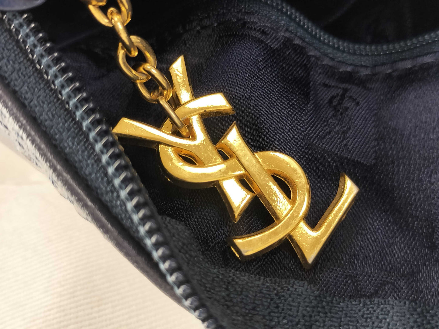 Yves Saint Laurent Leather Boston Bag Navy