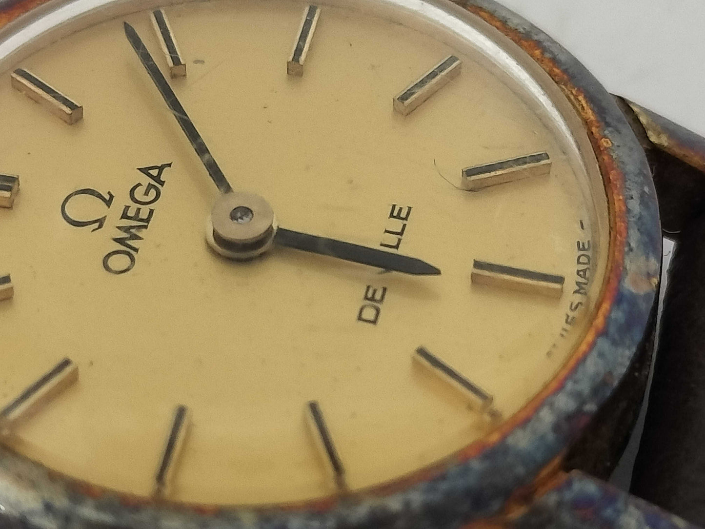 OMEGA De Ville Stainless Steel/GP/Leather/Hand-Wound Gold Dial Women's Watch
