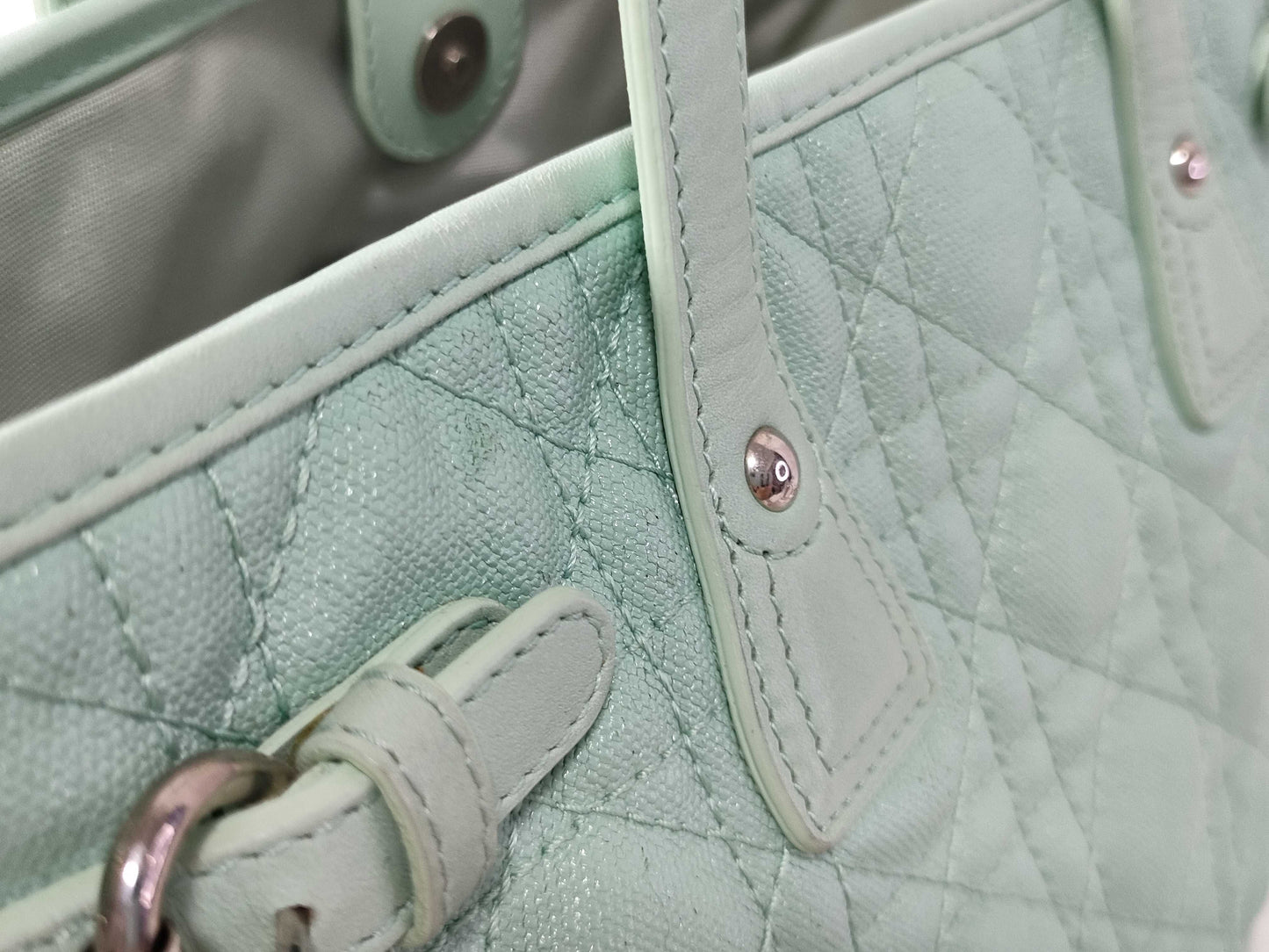 Dior Christian Dior Cannage Leather Handbag 01-BO-0172 Light Blue Tote Bag