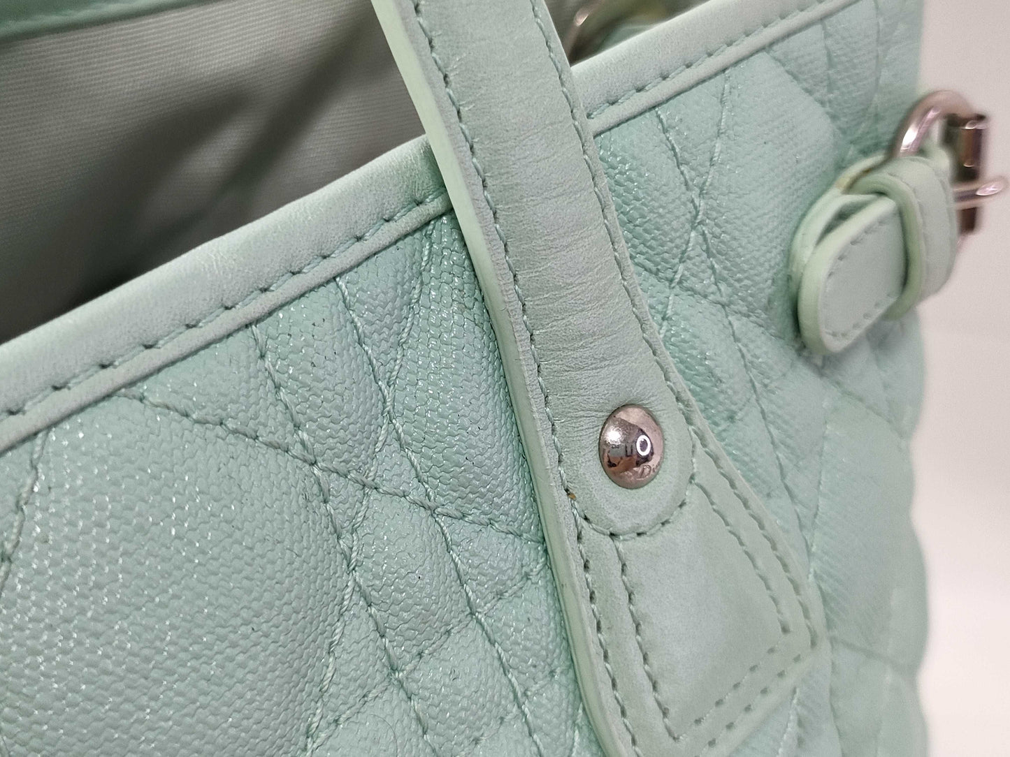 Dior Christian Dior Cannage Leather Handbag 01-BO-0172 Light Blue Tote Bag