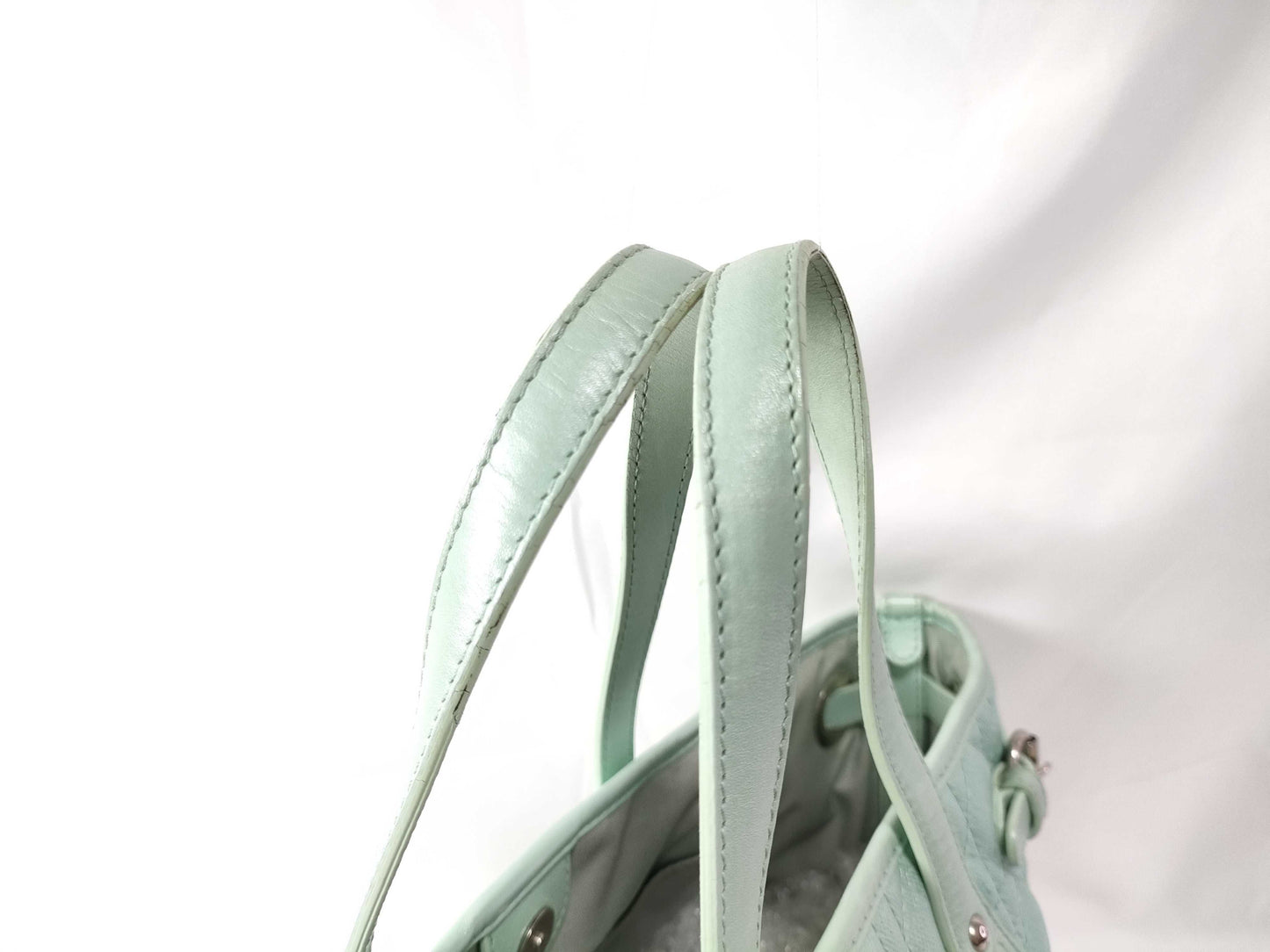 Dior Christian Dior Cannage Leather Handbag 01-BO-0172 Light Blue Tote Bag