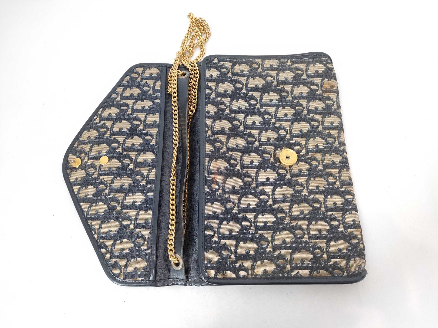 Dior Trotter Christian Dior Trotter Canvas Chain Shoulder Bag Navy x Beige Shoulder Bag