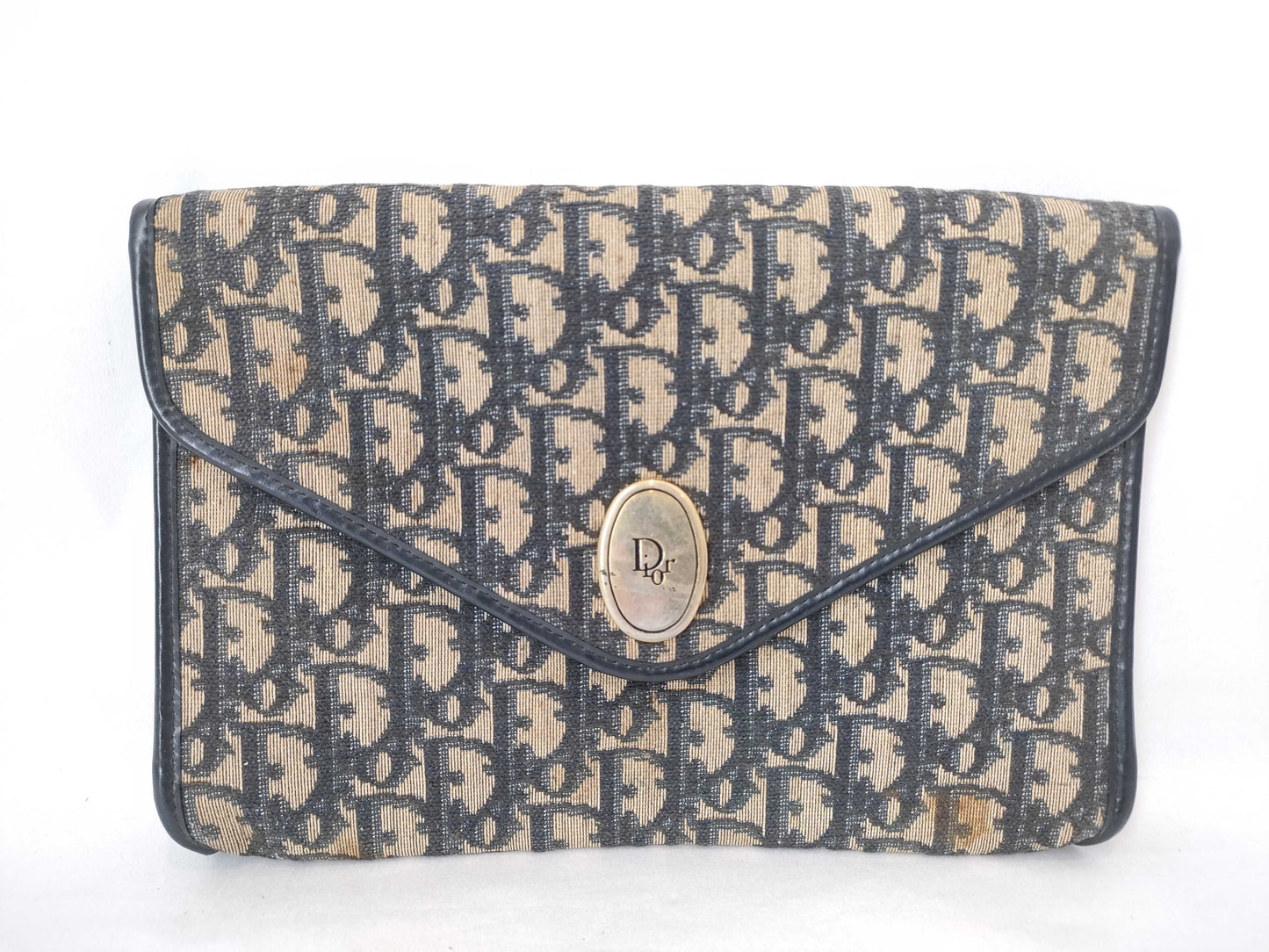 Dior Trotter Christian Dior Trotter Canvas Chain Shoulder Bag Navy x Beige Shoulder Bag