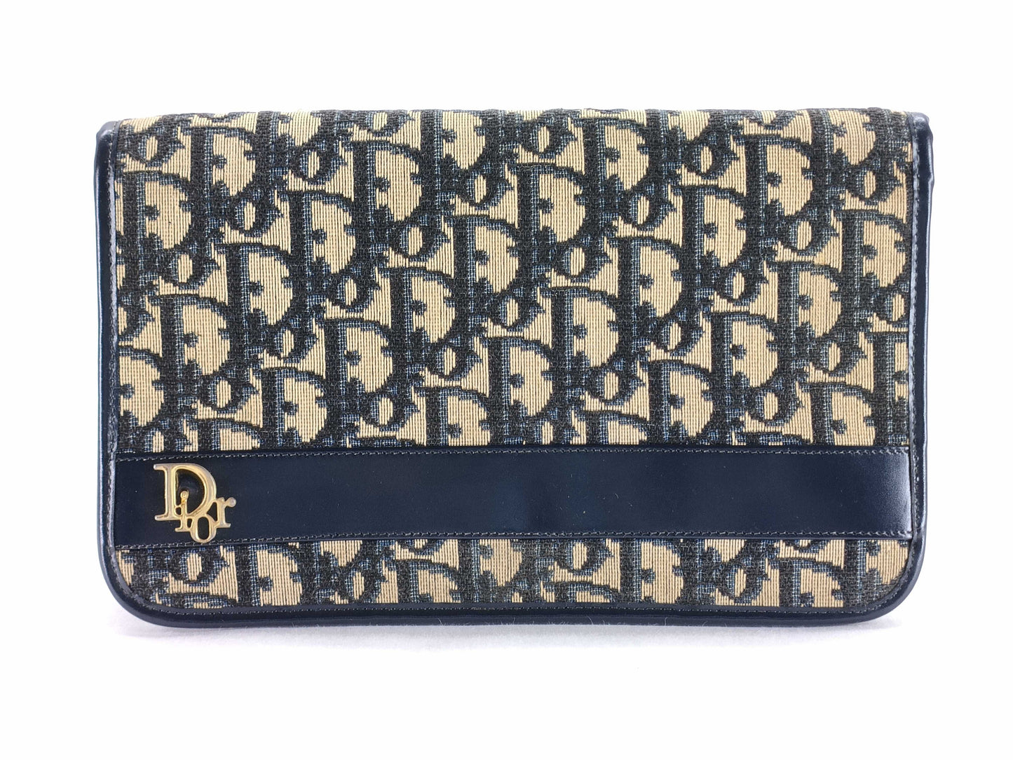 Dior Trotter Christian Dior Trotter Canvas Clutch Bag Navy x Beige