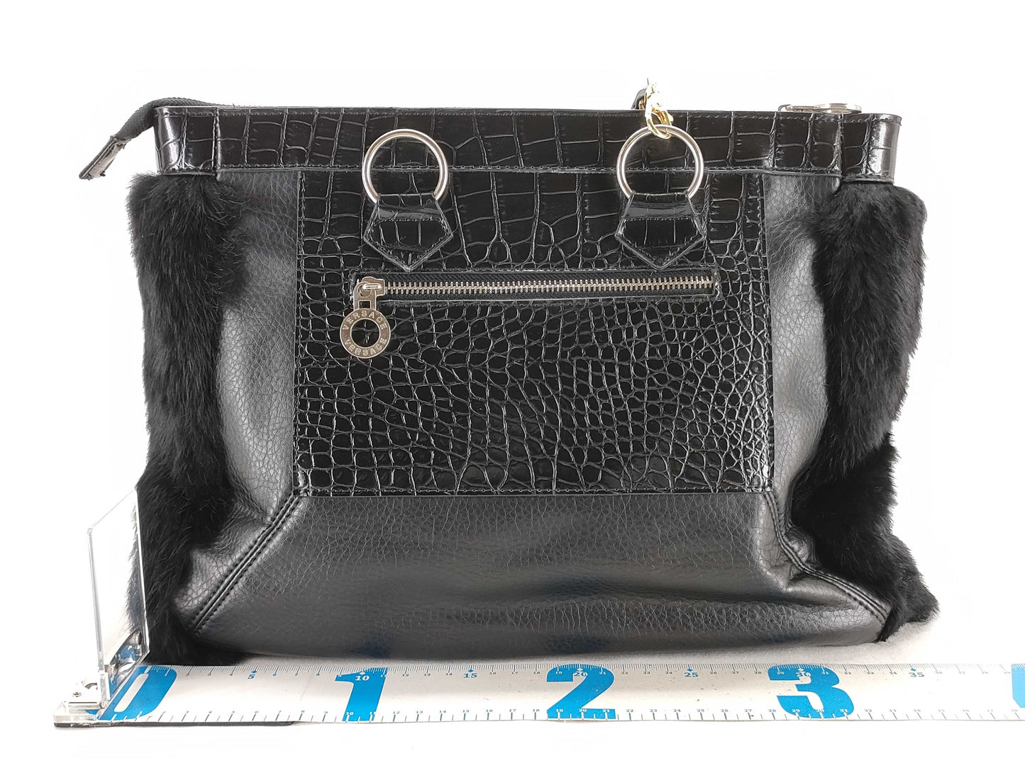 VERSACE Versace fur and leather shoulder bag, black shoulder bag
