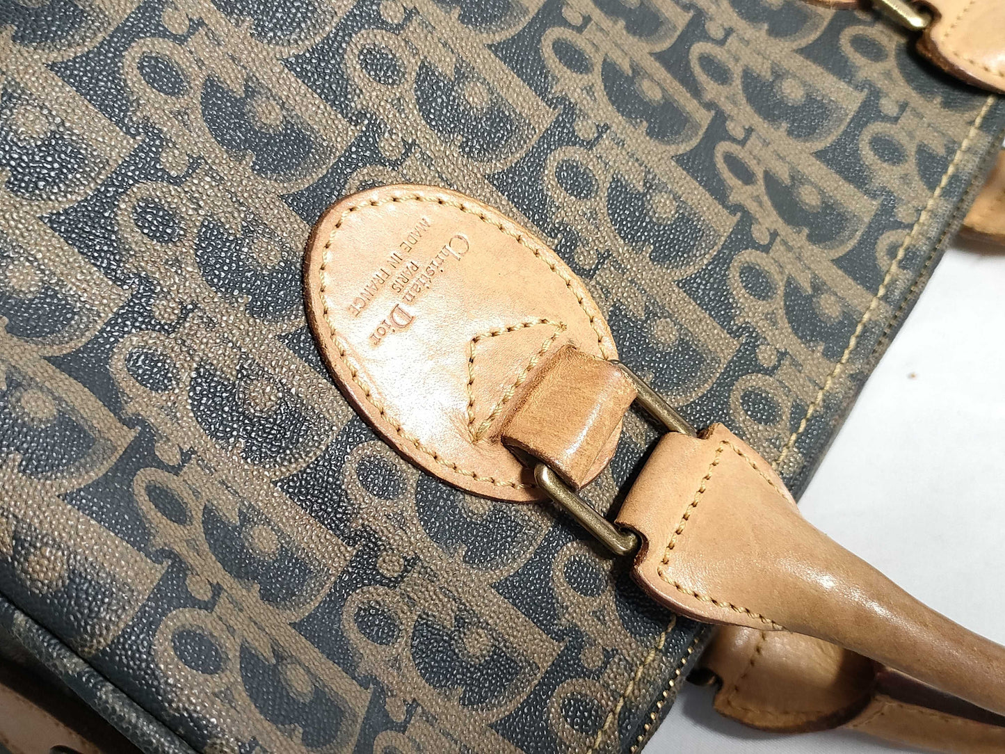 Dior Christian Dior Trotter PVC and Leather Handbag, Brown and Navy