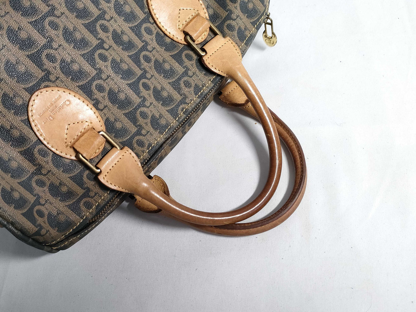 Dior Christian Dior Trotter PVC and Leather Handbag, Brown and Navy
