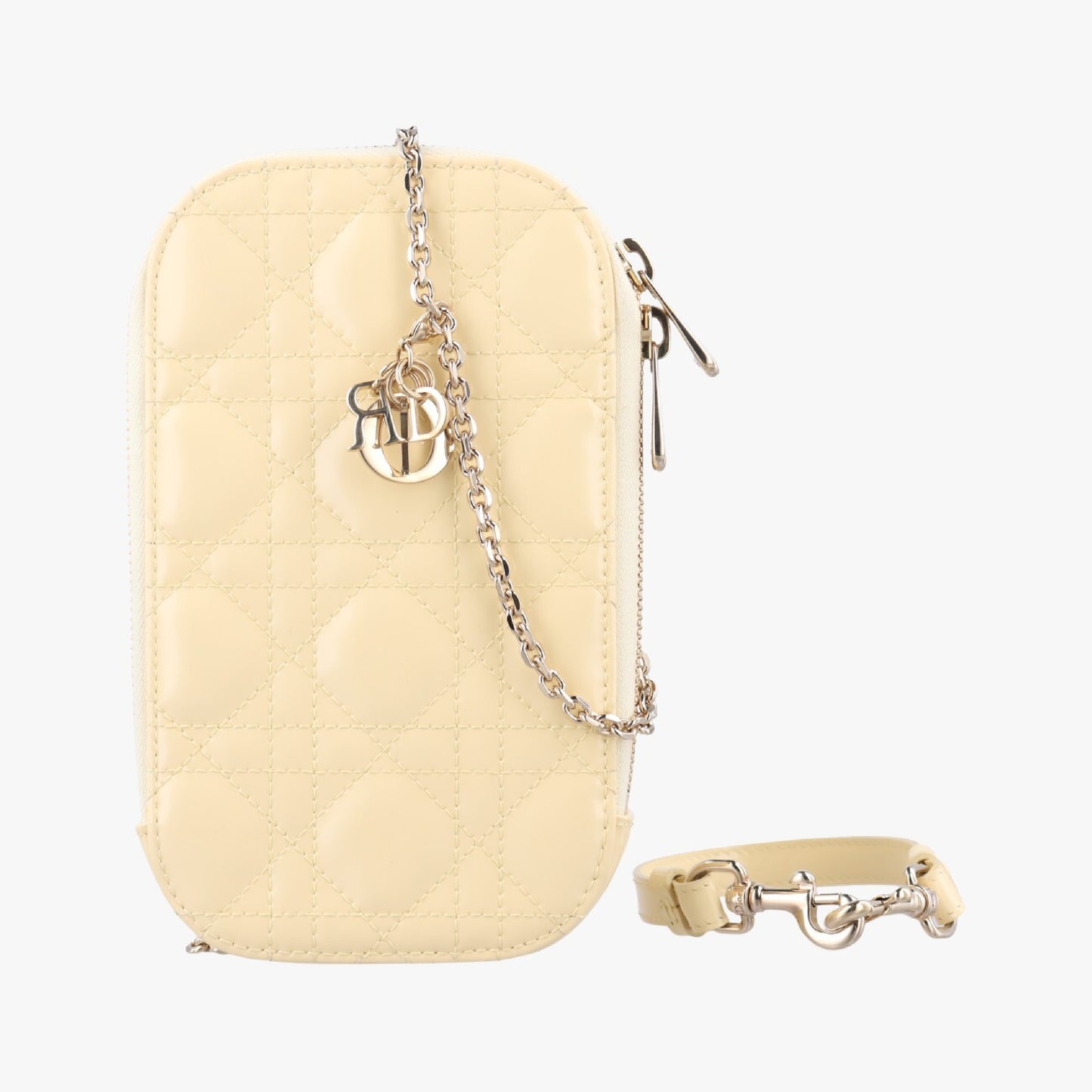 Dior Lady Dior Cannage Phone Holder Yellow Patent 56-MA-0291 Shoulder Bag