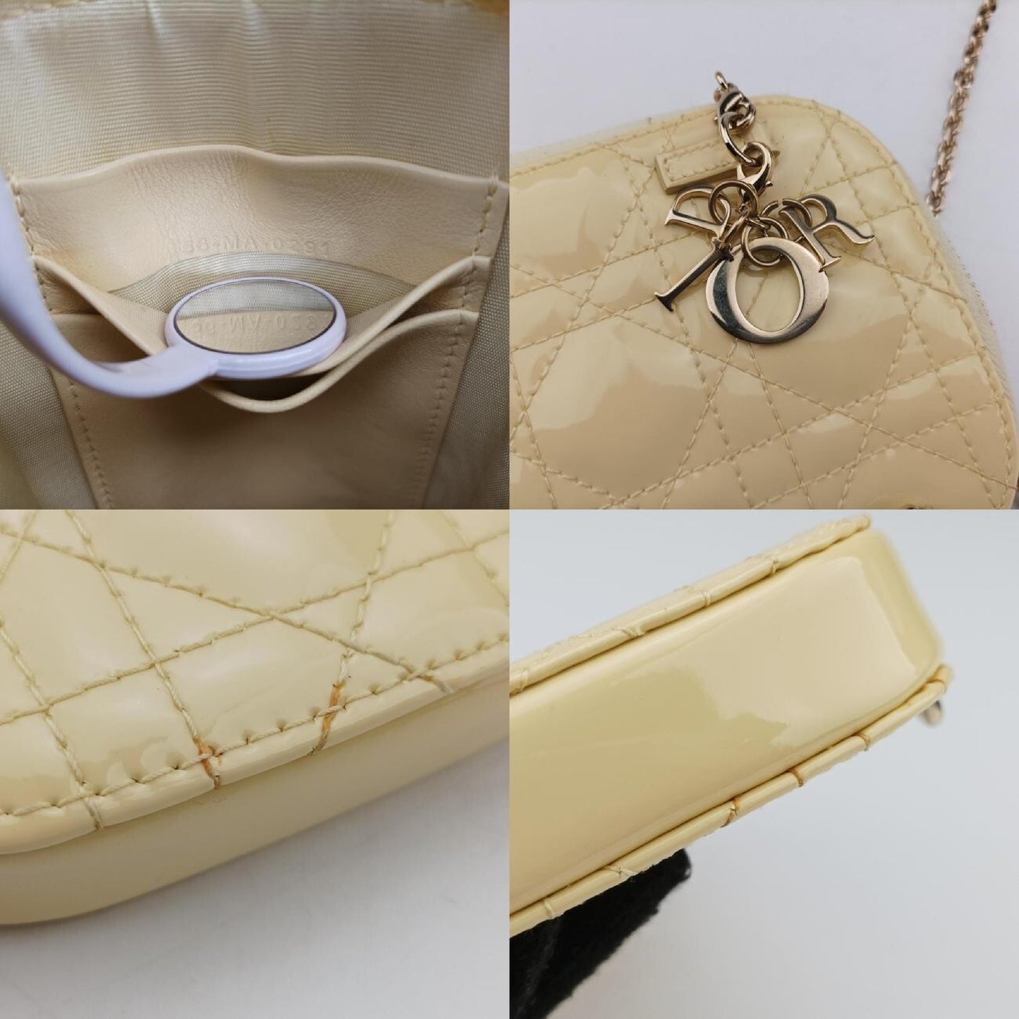 Dior Lady Dior Cannage Phone Holder Yellow Patent 56-MA-0291 Shoulder Bag