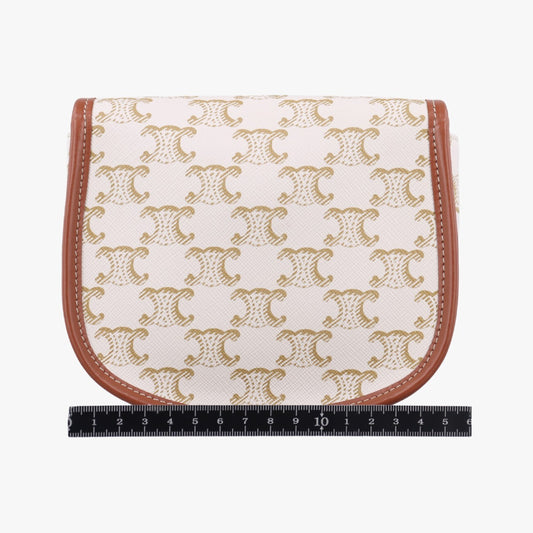 CELINE Mini Besas Triomphe Shoulder Bag in White and Brown PVC Coated Canvas