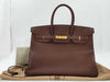HERMES Birkin 35 Togo Handbag in Dark Brown with Gold Hardware and a C Stamp