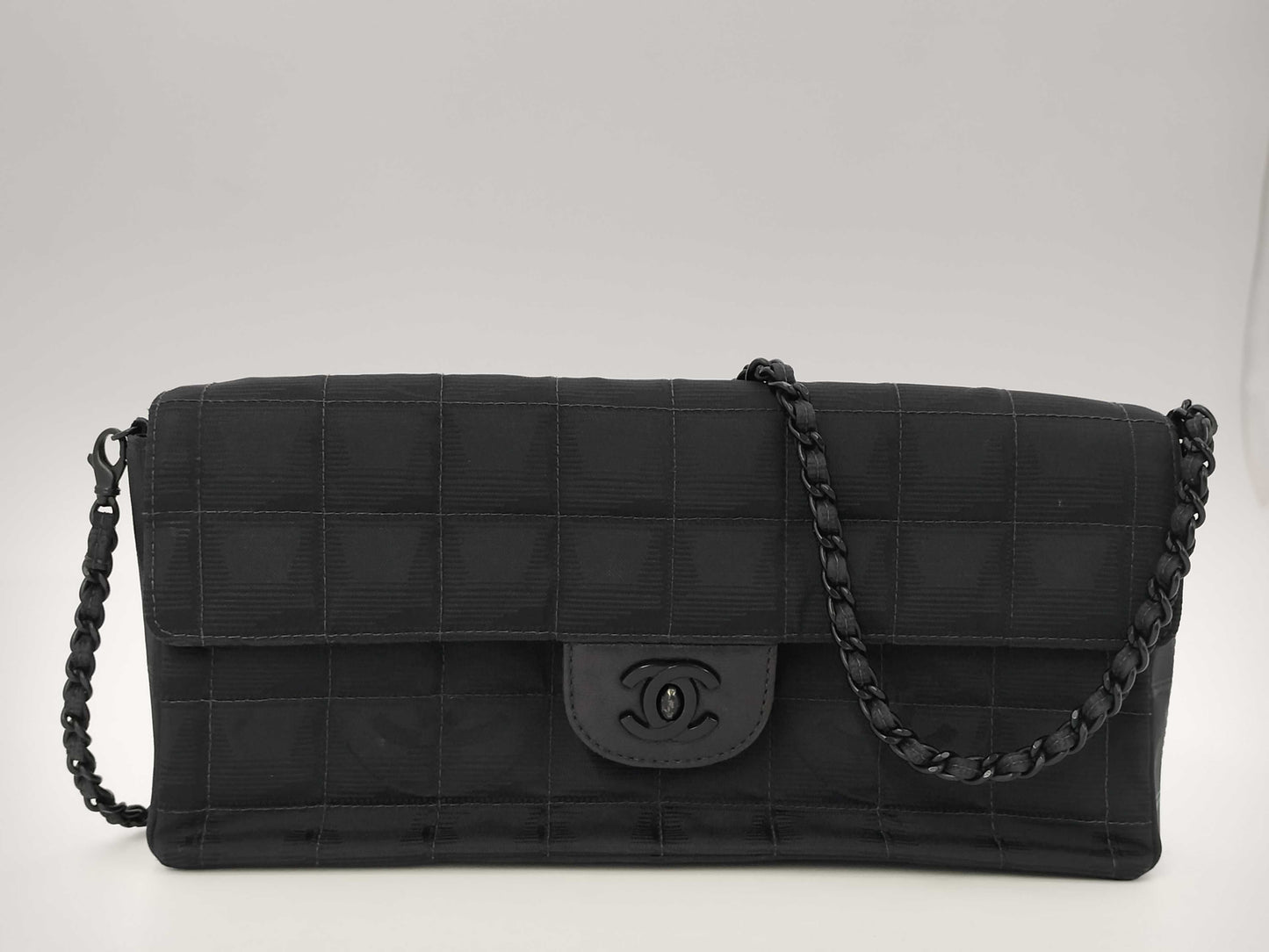 CHANEL New Travel Line East West Nylon Chocolate Bar Black Chain Shoulder Bag, No. 7