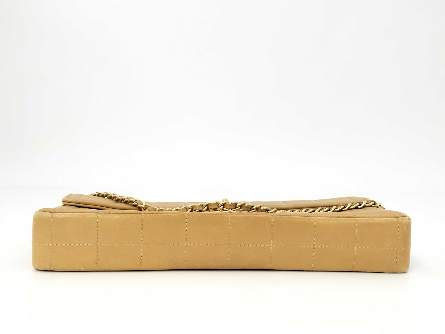 CHANEL Chocobar East West Lambskin Chain Shoulder Bag, Beige