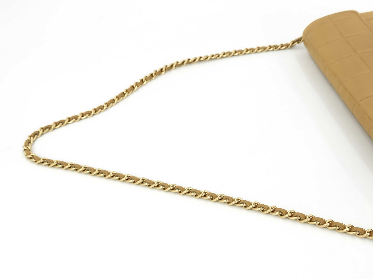 CHANEL Chocobar East West Lambskin Chain Shoulder Bag, Beige