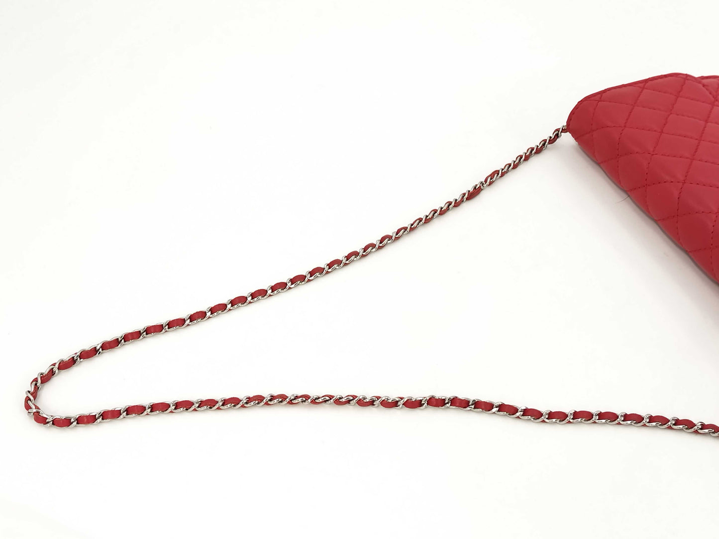 CHANEL Matelasse East West Lambskin Chain Wallet, Red, No. 14, Shoulder Bag