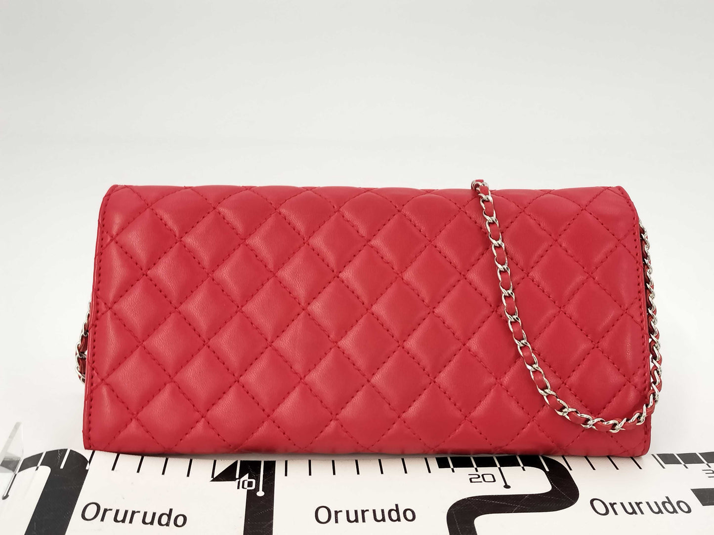 CHANEL Matelasse East West Lambskin Chain Wallet, Red, No. 14, Shoulder Bag