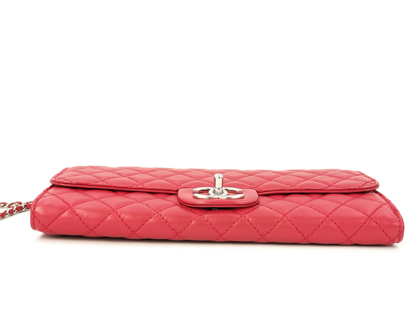 CHANEL Matelasse East West Lambskin Chain Wallet, Red, No. 14, Shoulder Bag