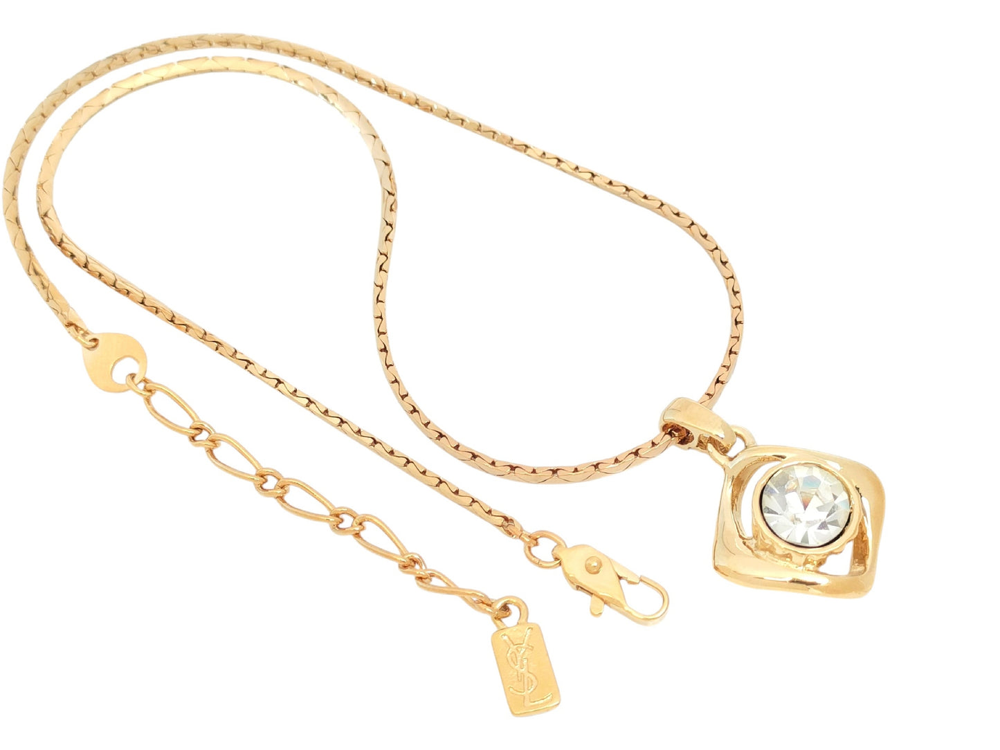 Yves Saint Laurent Gold-Colored Large Rhinestone Pendant Necklace, 11.9g