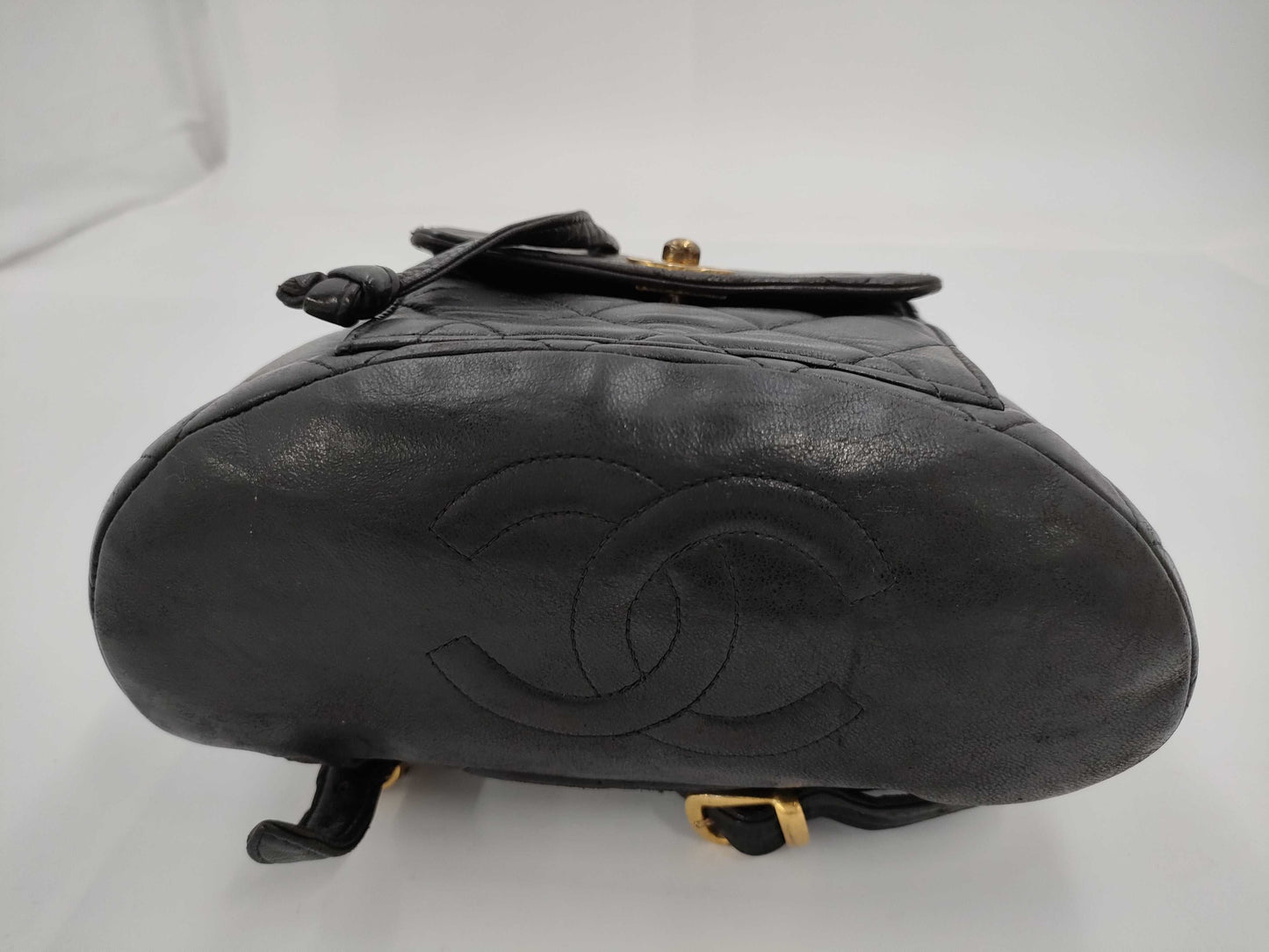 CHANEL Matelasse Lambskin Chain Backpack in Black with Gold Hardware