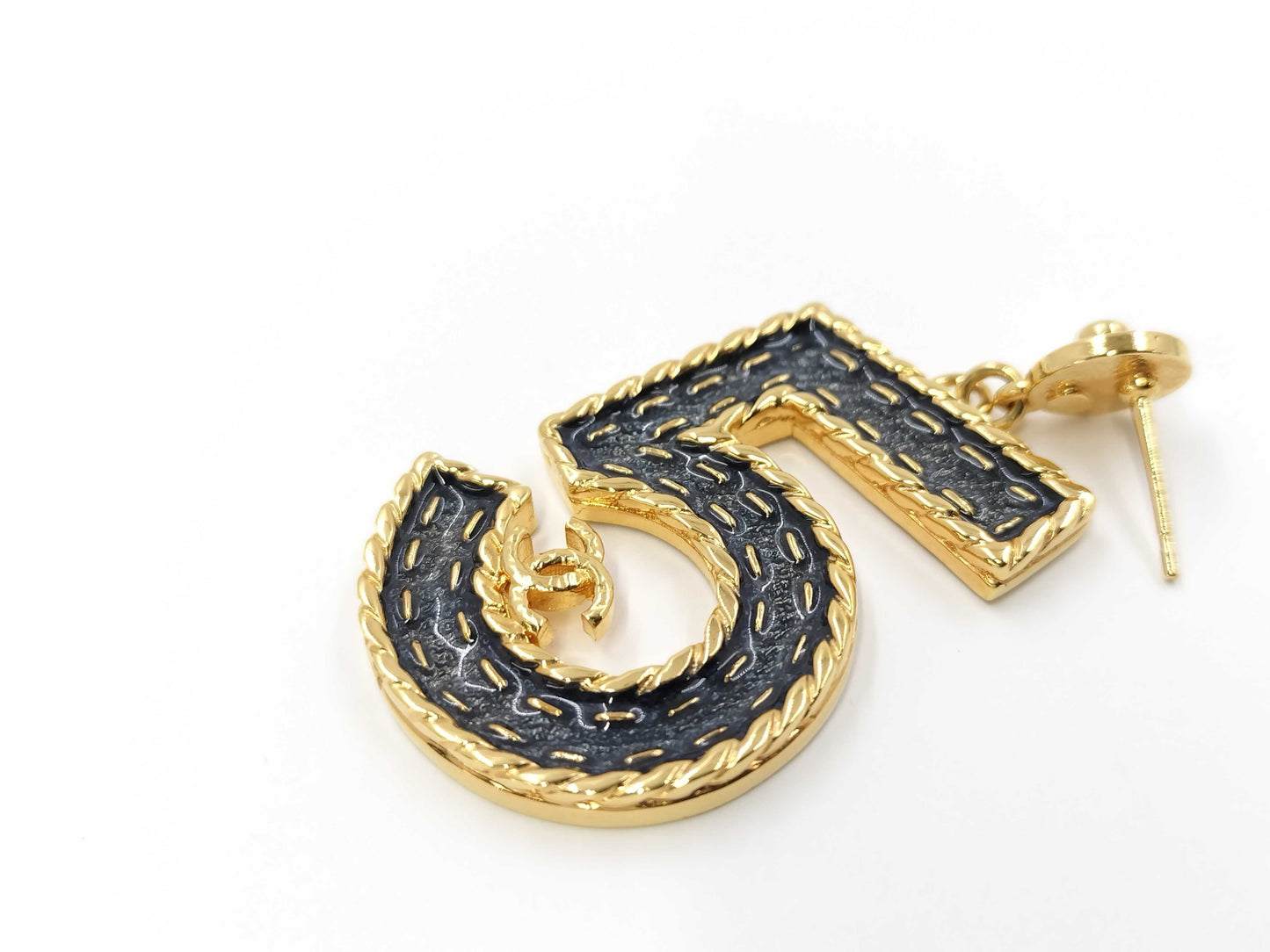 CHANEL Chanel No. 5 Motif Earrings, Blue x Gold, ABC733 I24P