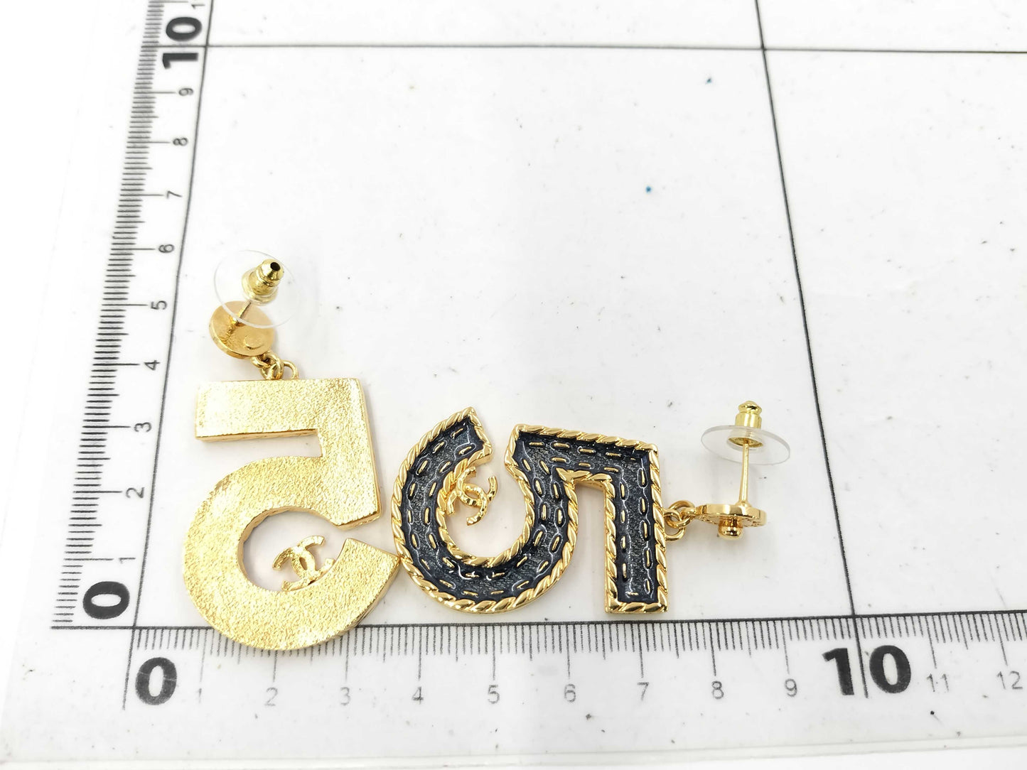 CHANEL Chanel No. 5 Motif Earrings, Blue x Gold, ABC733 I24P