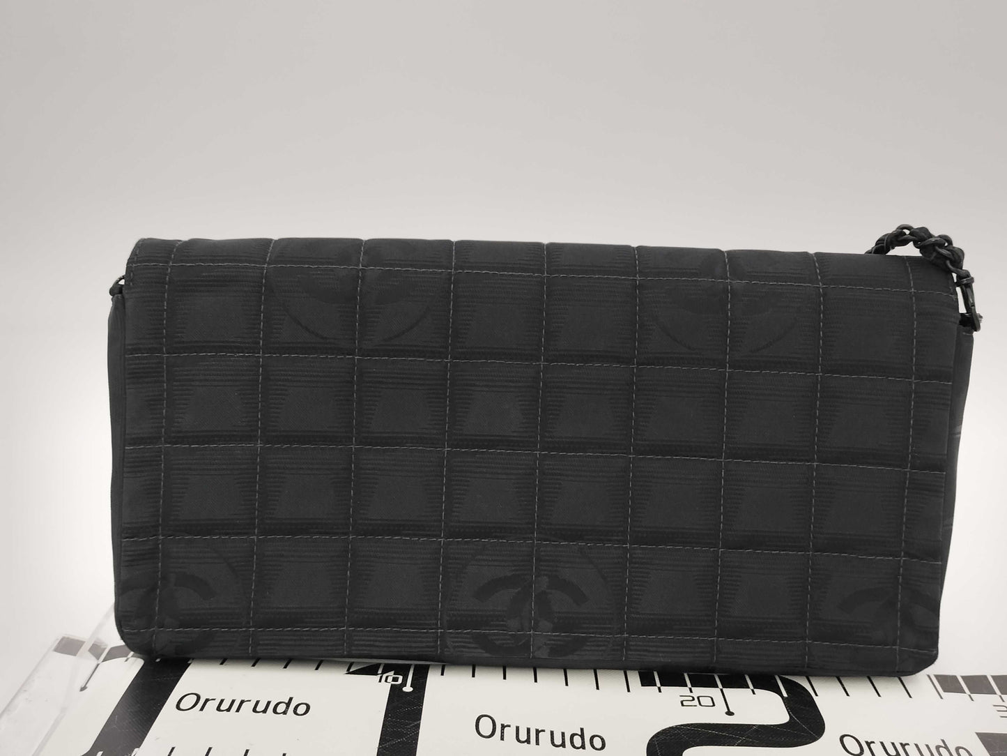 CHANEL New Travel Line East West Chain Shoulder Bag in So Black Nylon with Dust Bag and Seal