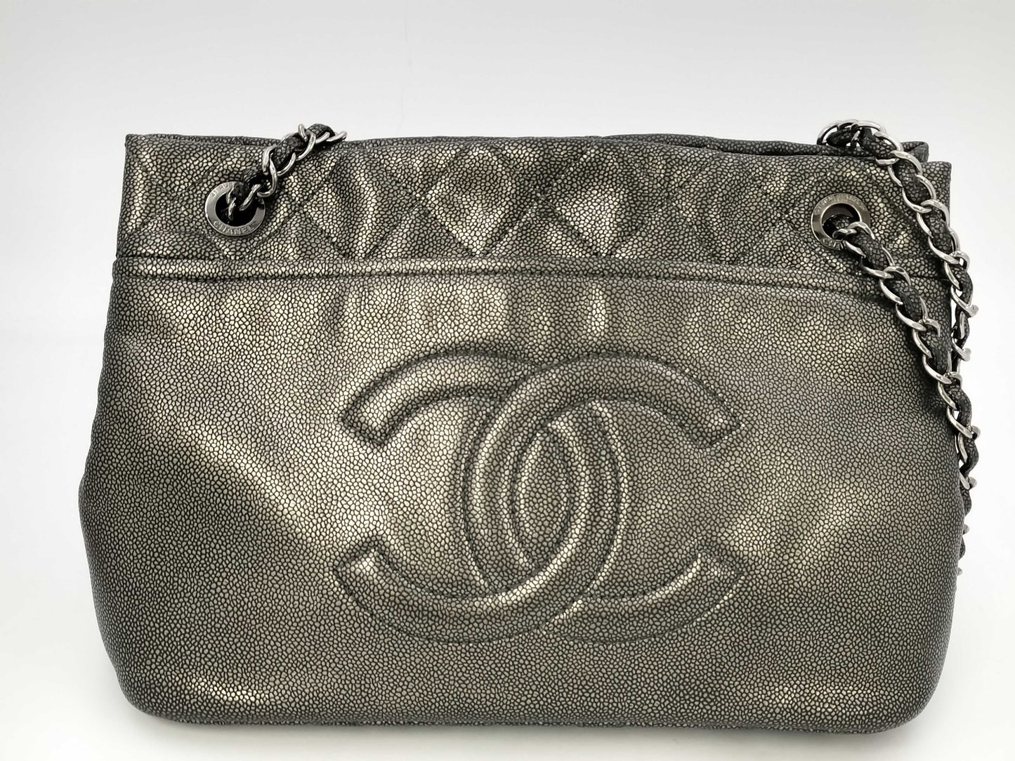 CHANEL Caviar Leather Matelasse Chain Tote Bag with Silver Hardware, Shoulder Bag, Tote Bag