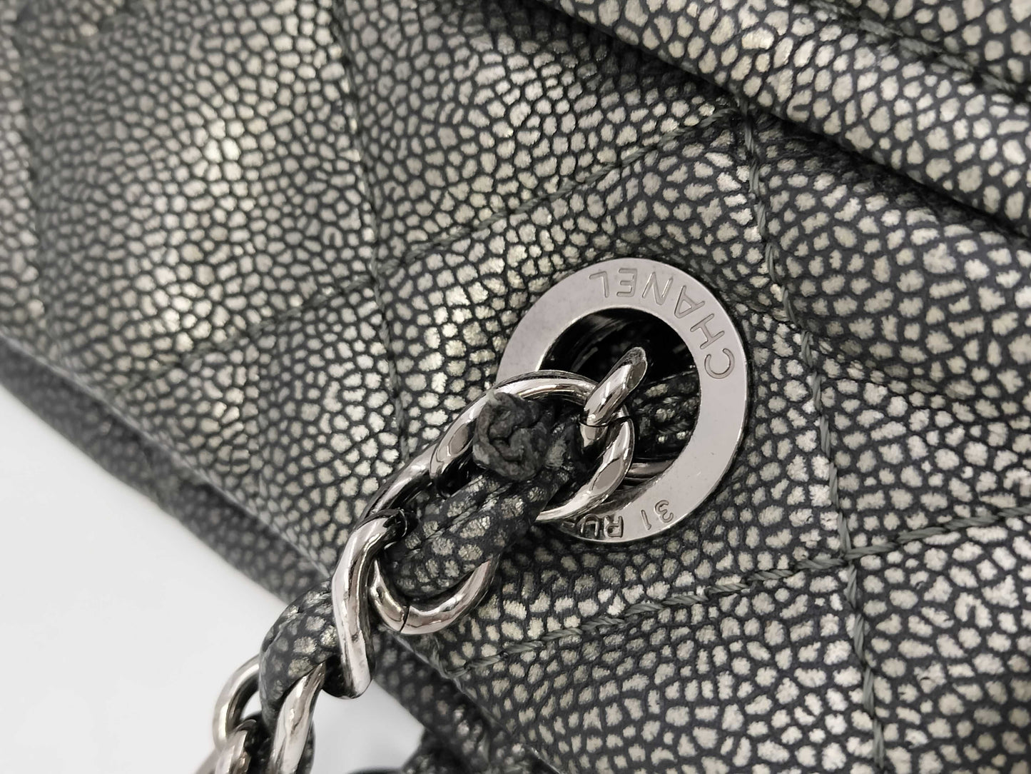 CHANEL Caviar Leather Matelasse Chain Tote Bag with Silver Hardware, Shoulder Bag, Tote Bag