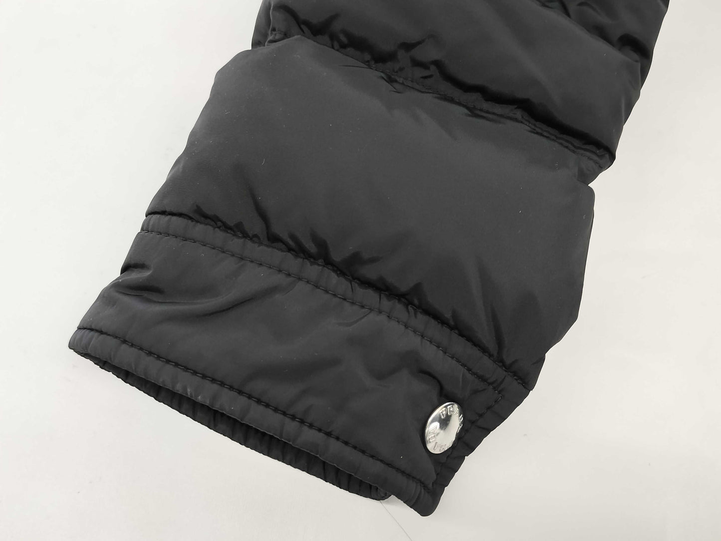 PRADA Prada Triangle Logo Black Down Coat with Leather Belt and Leather Trim, Size 38