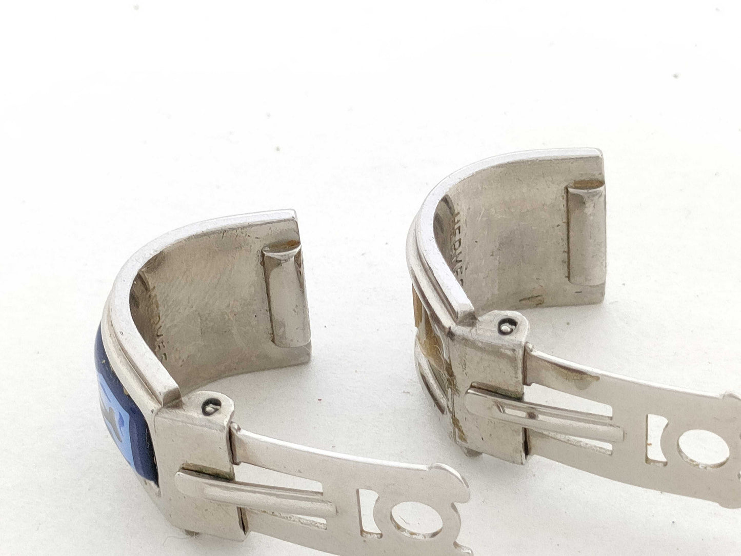 HERMES Dolphin Silver x Blue 15.0g Earrings