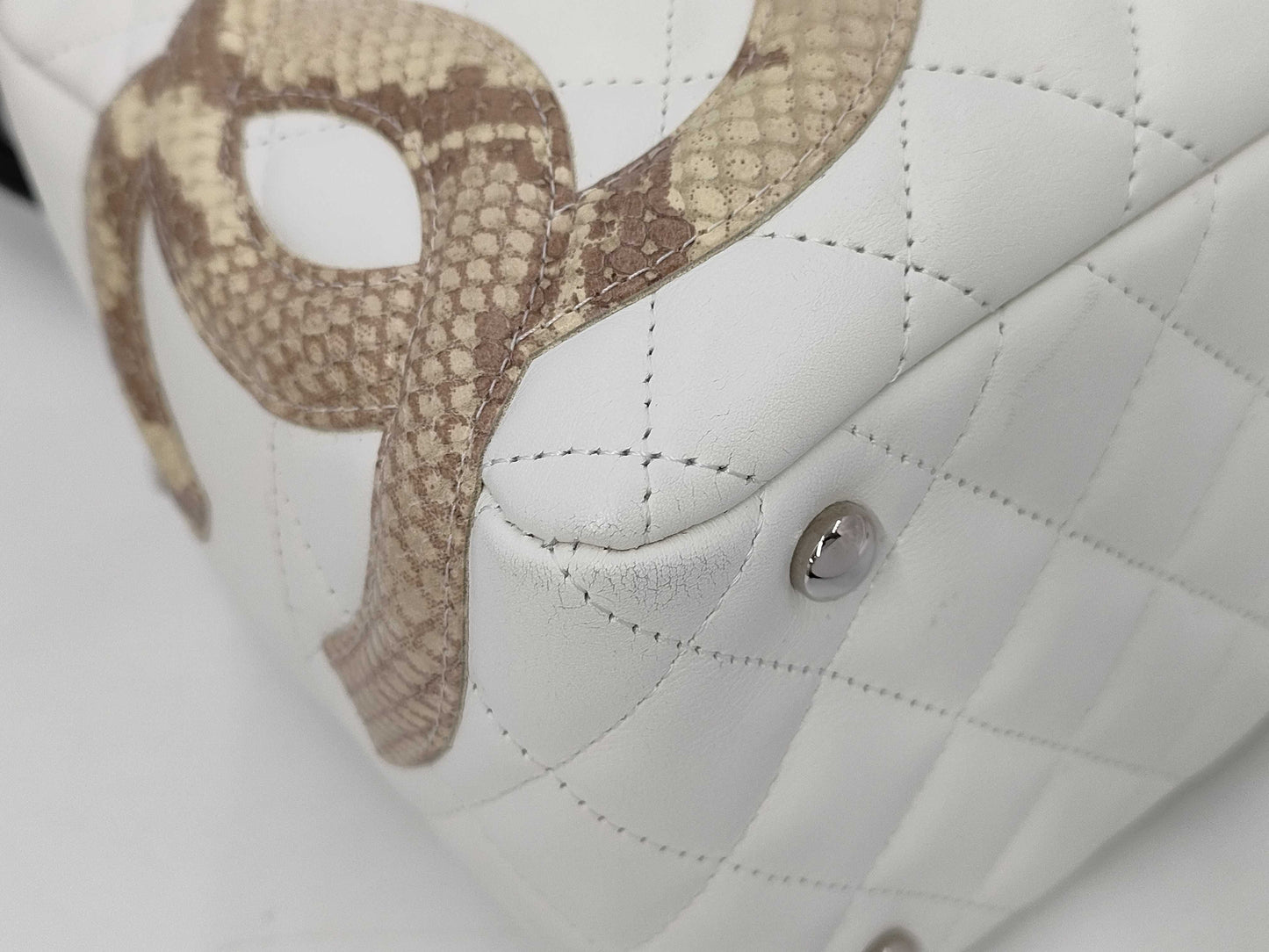 CHANEL Cambon Line White Bag Warranty 9848691 Handbag