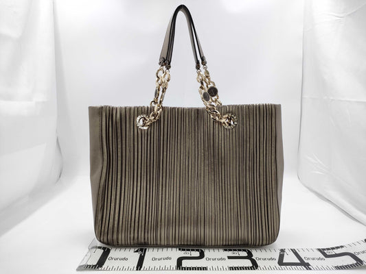 BVLGARI Monete Chain Tote Bag in Nappa Plisse Metallic Gold and Silver