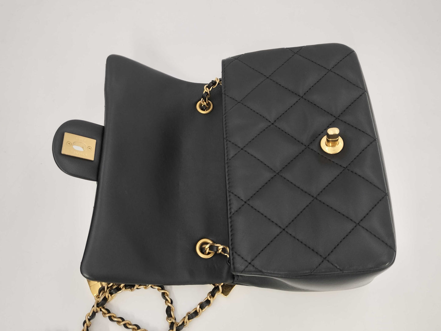 CHANEL Lambskin Heart Matelasse Chain Shoulder Bag with Serial Plate, Black