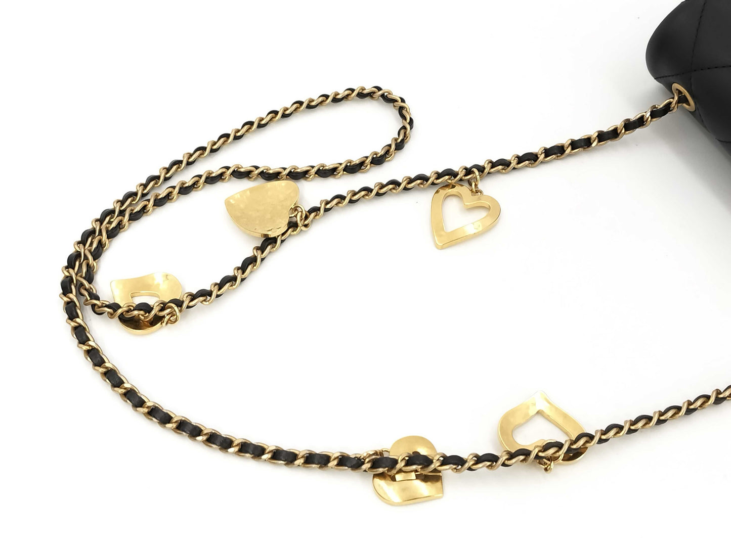 CHANEL Lambskin Heart Matelasse Chain Shoulder Bag with Serial Plate, Black