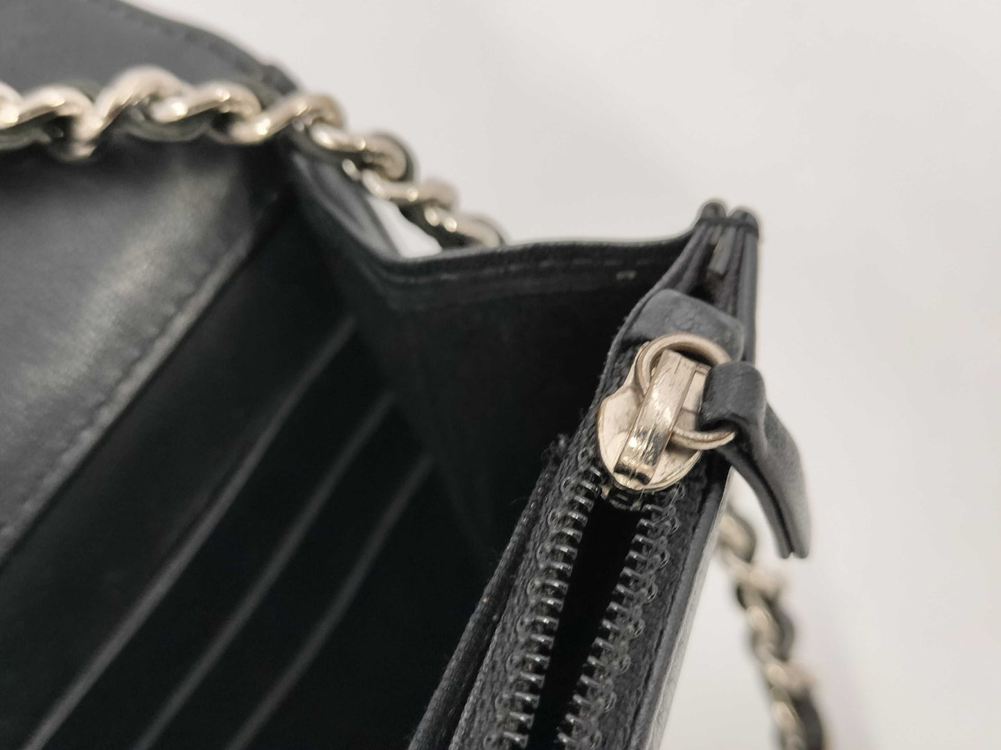 CHANEL Patent Leather Coco Mark Chain Wallet Black Shoulder Bag