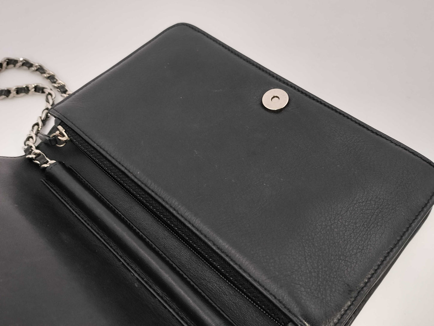 CHANEL Patent Leather Coco Mark Chain Wallet Black Shoulder Bag