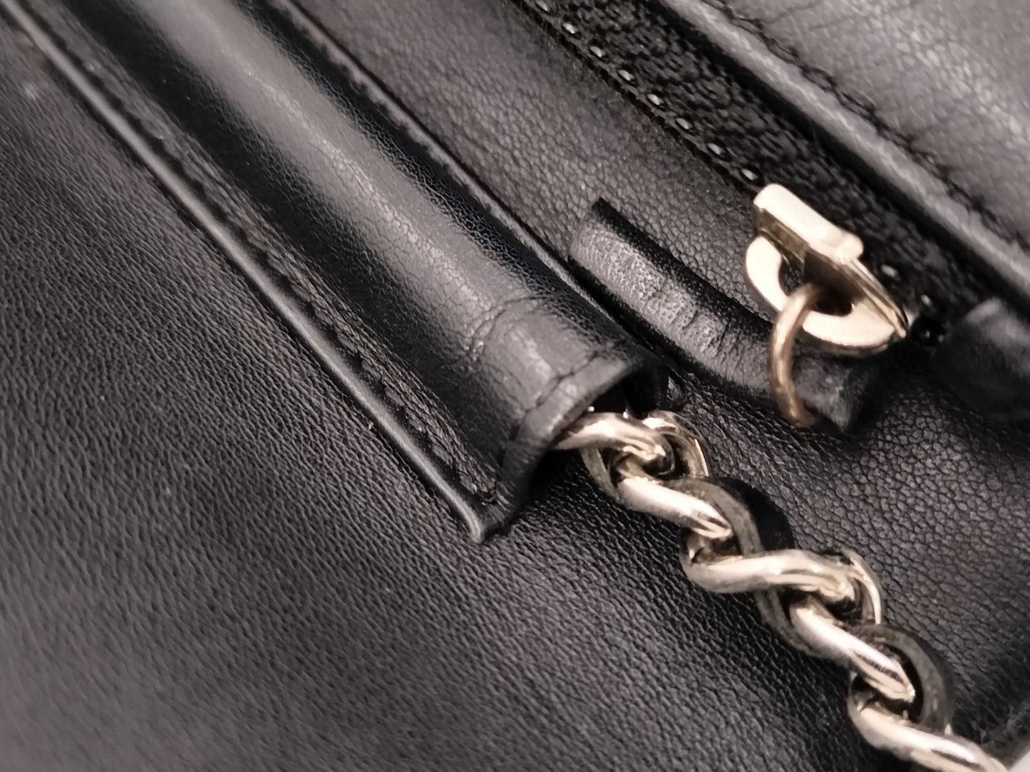 CHANEL Patent Leather Coco Mark Chain Wallet Black Shoulder Bag