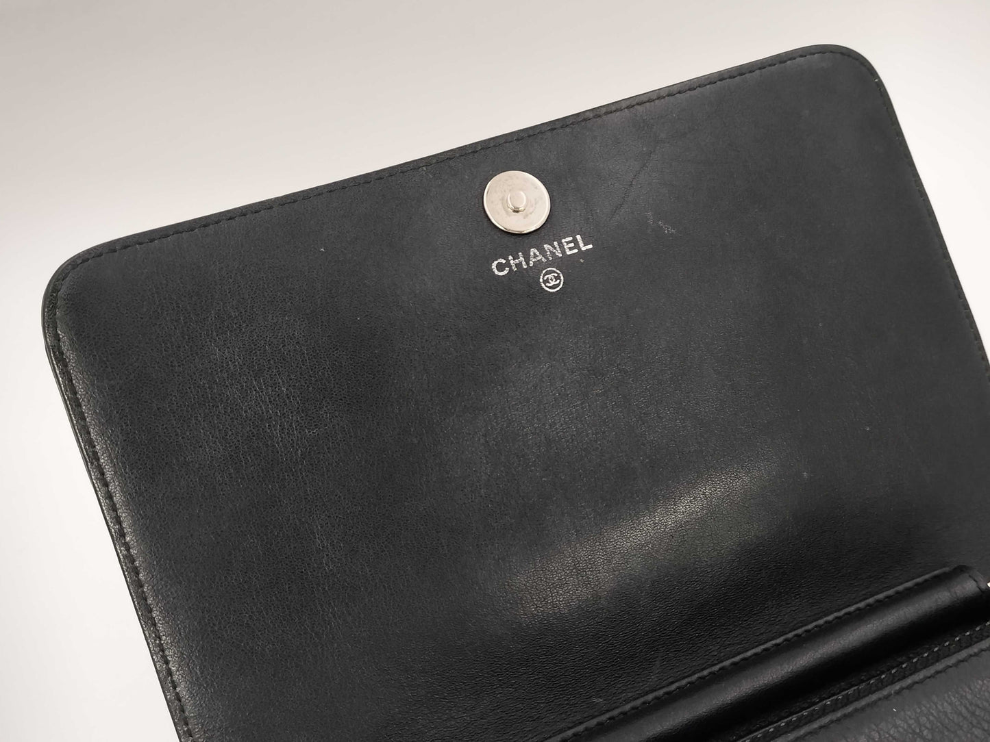 CHANEL Patent Leather Coco Mark Chain Wallet Black Shoulder Bag