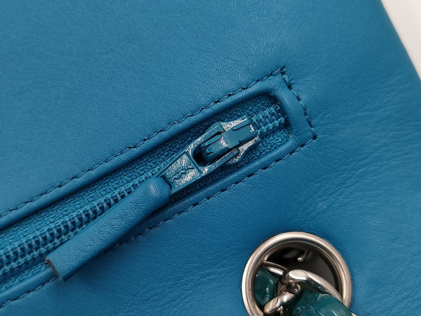 CHANEL Matelasse 25 Patent Leather Double Flap Double Chain Bag, Blue, Silver Hardware, 19485210, 19th Series, A01112