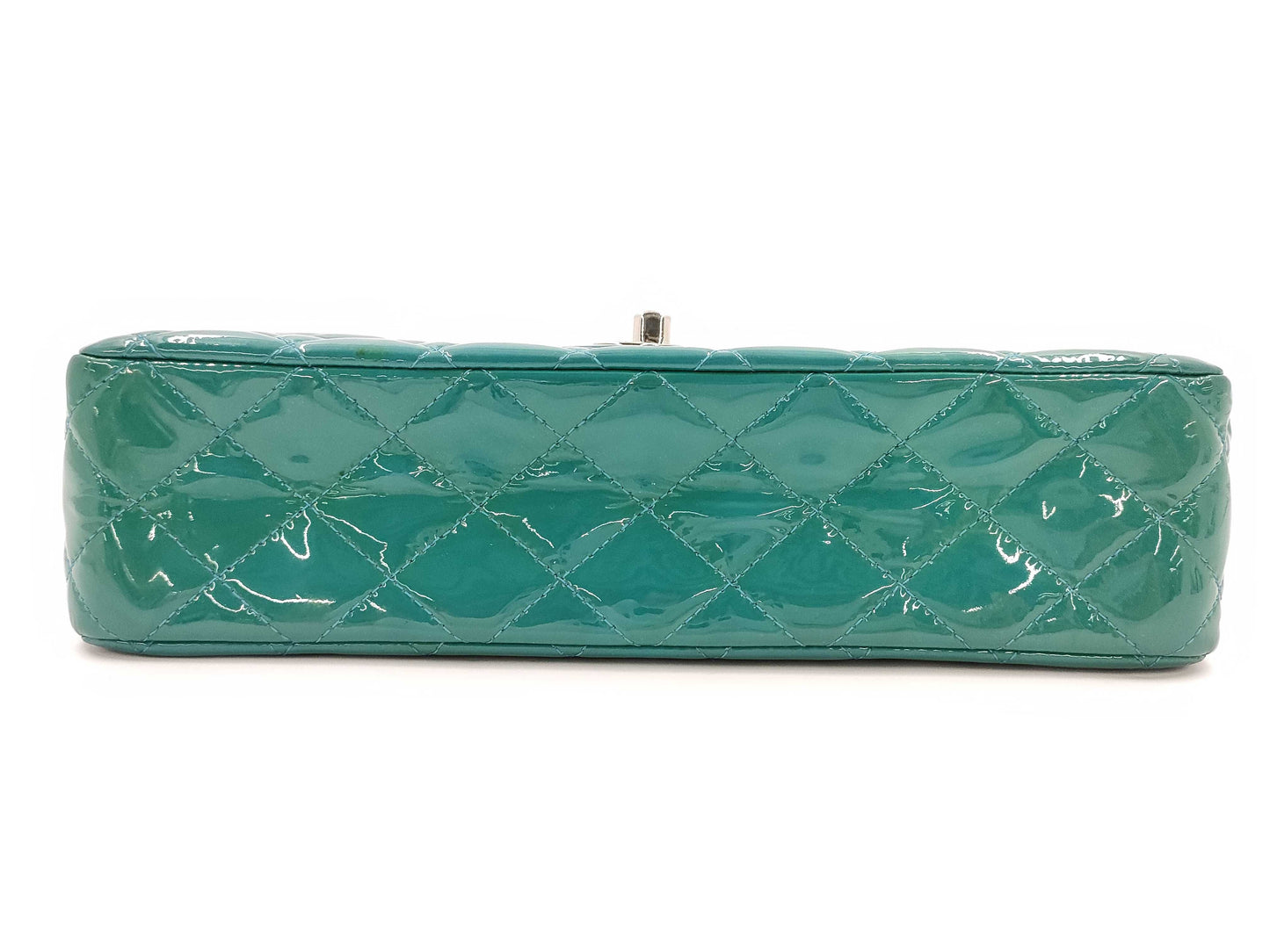 CHANEL Matelasse 25 Patent Leather Double Flap Double Chain Bag, Blue, Silver Hardware, 19485210, 19th Series, A01112