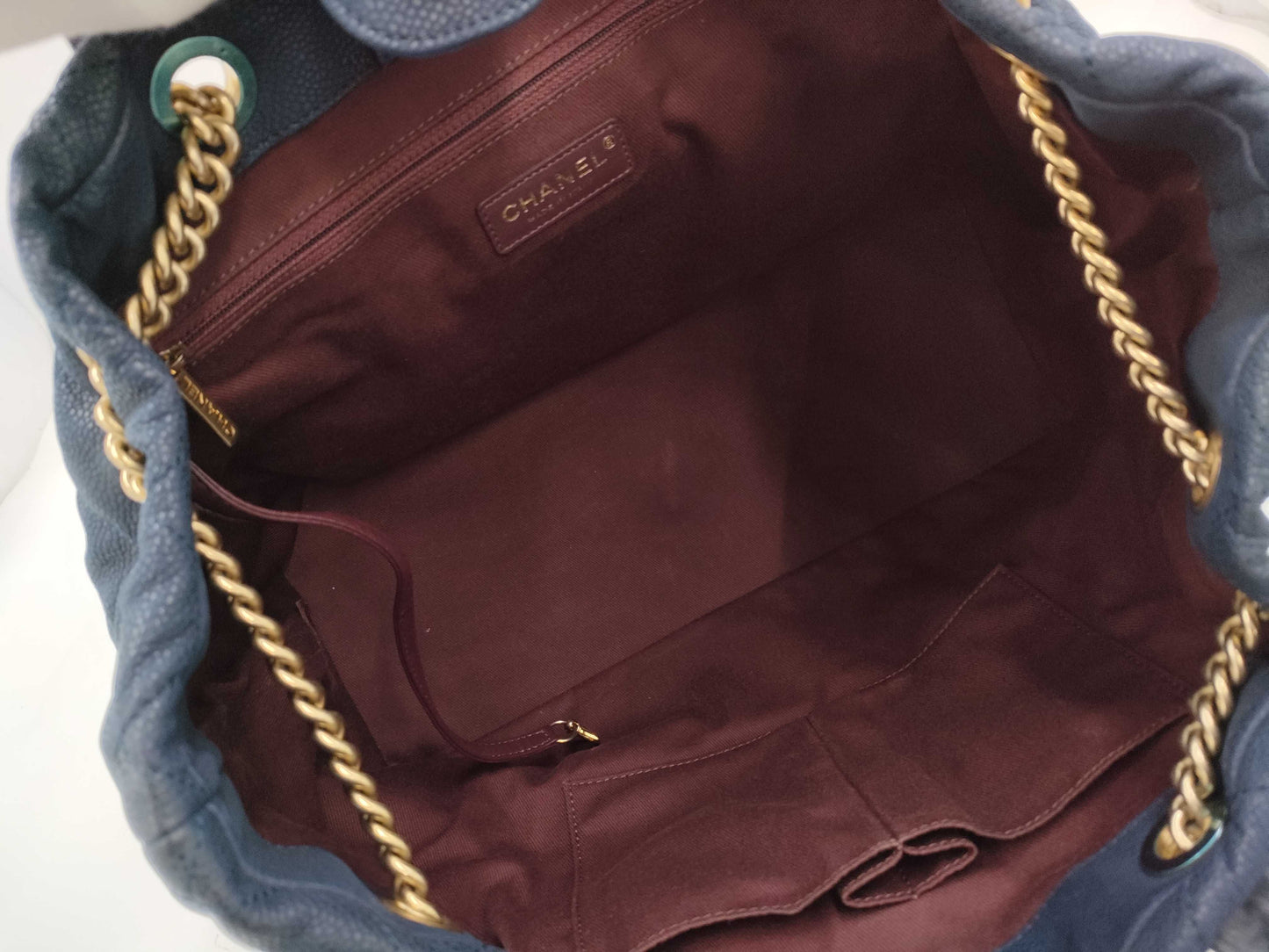 CHANEL Matelasse 2-way Chain Shoulder Bag in Navy Caviar Skin, Size 18