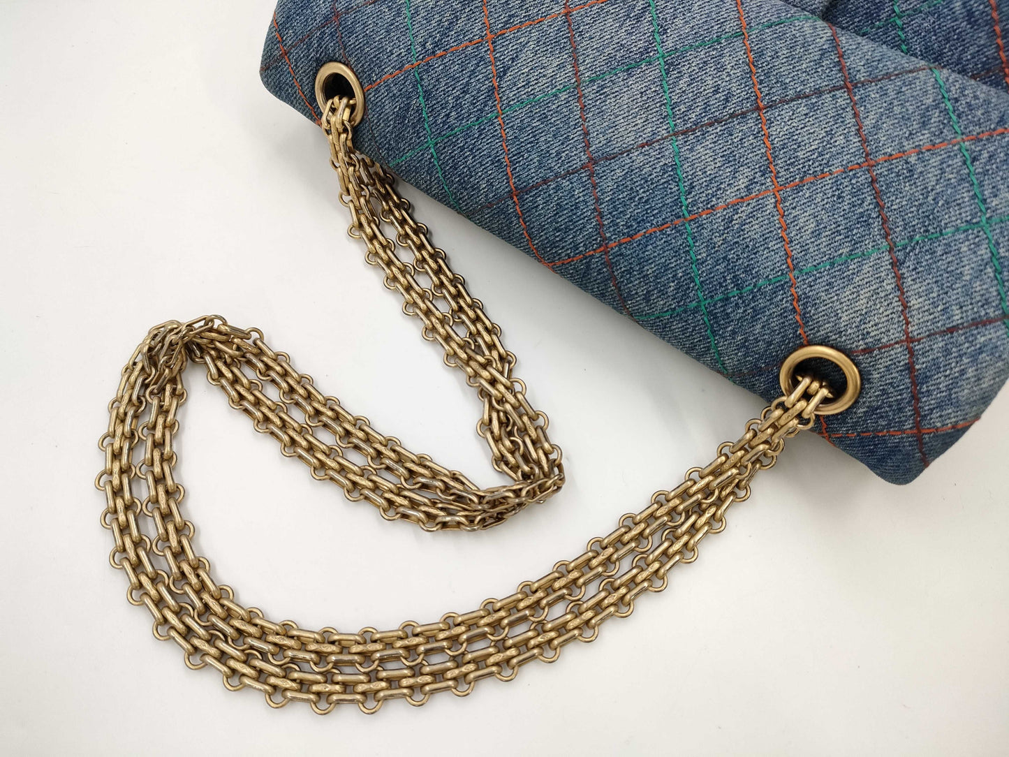 CHANEL 2.55 Double Flap Chain Shoulder Bag, Denim Blue, 24 Series