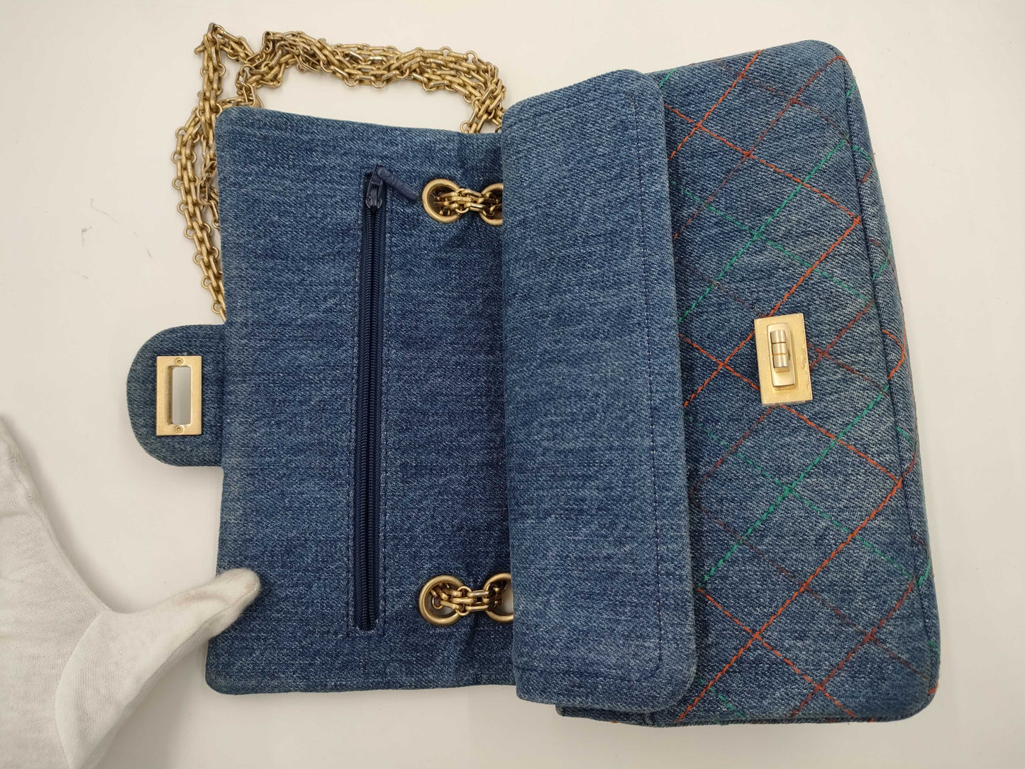 CHANEL 2.55 Double Flap Chain Shoulder Bag, Denim Blue, 24 Series