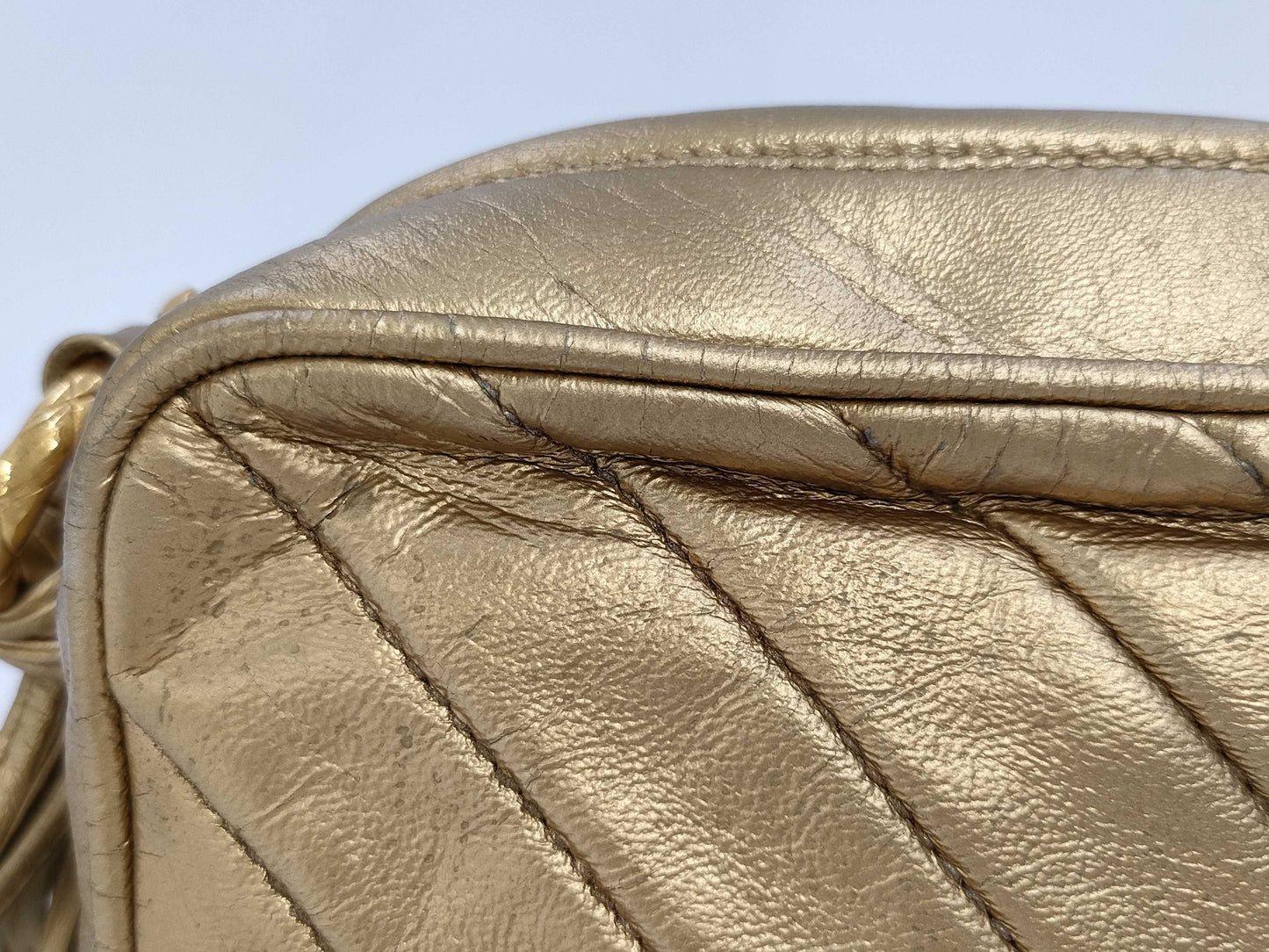CHANEL Lamb V-Stitch Fringed Shoulder Bag with Seal