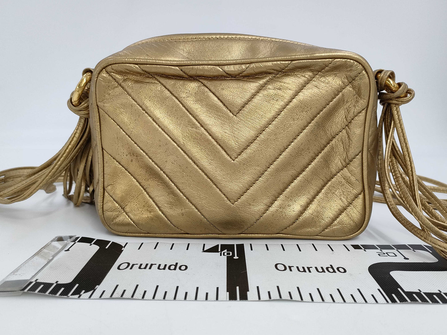 CHANEL Lamb V-Stitch Fringed Shoulder Bag with Seal