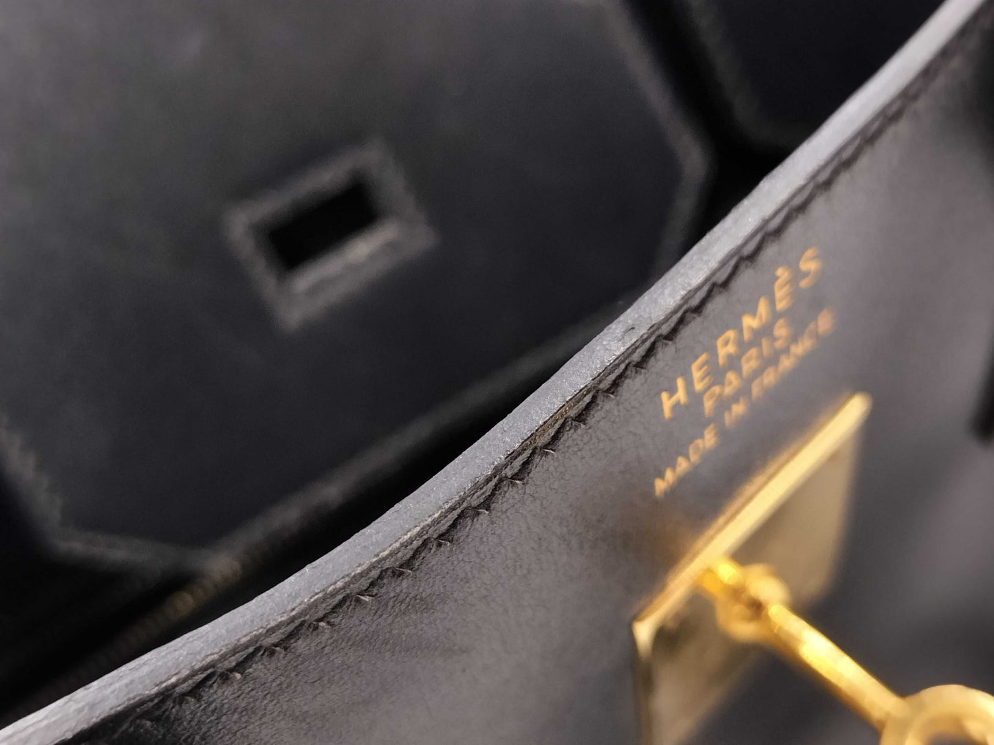 HERMES Birkin 35 □C Calfskin Black Handbag