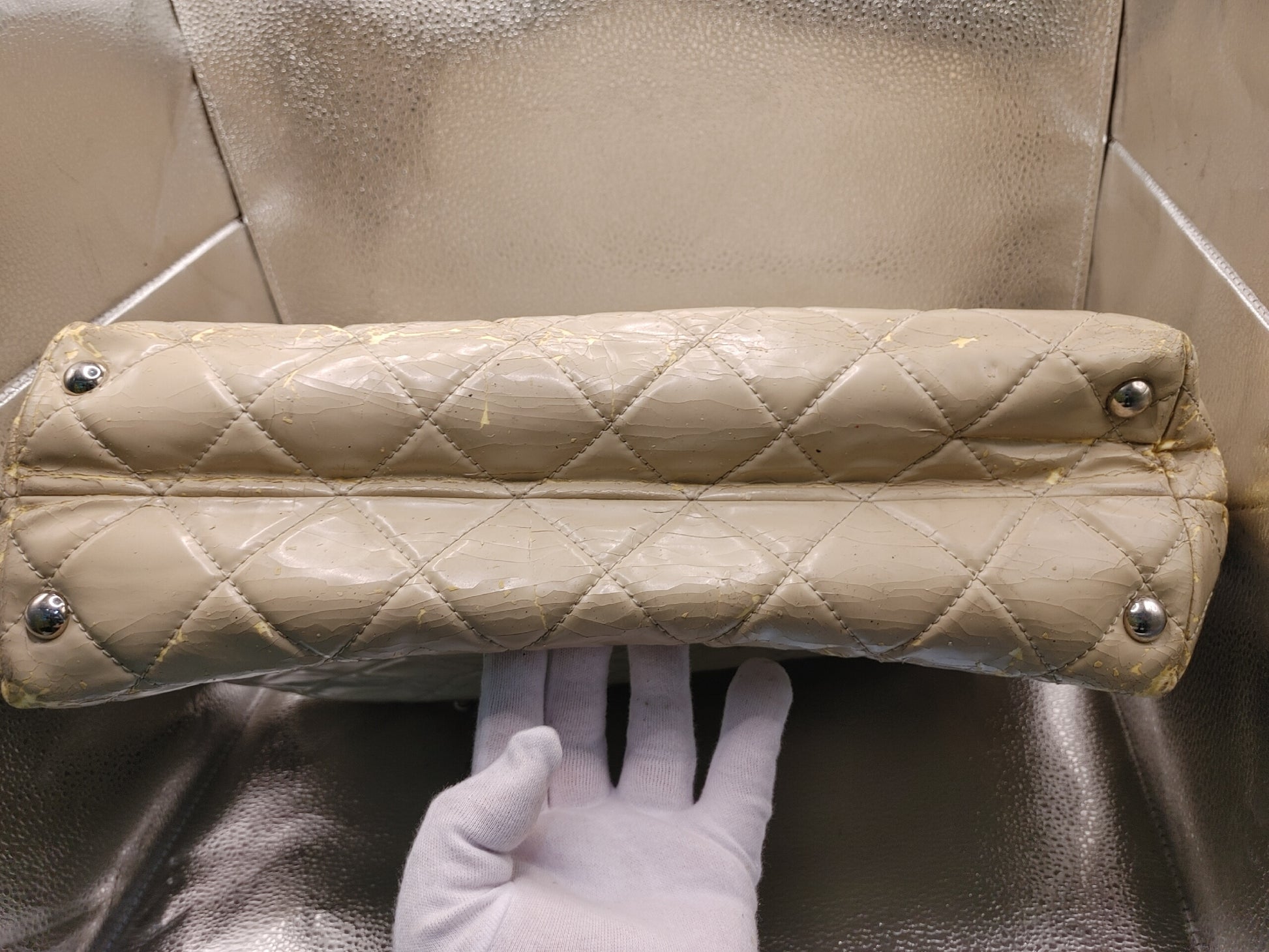 CHANEL Matelasse Chain Shoulder Bag with Seal, 14667717, Coco Charm, Guarantee Card, Dust Bag, Patent Beige Shoulder Bag