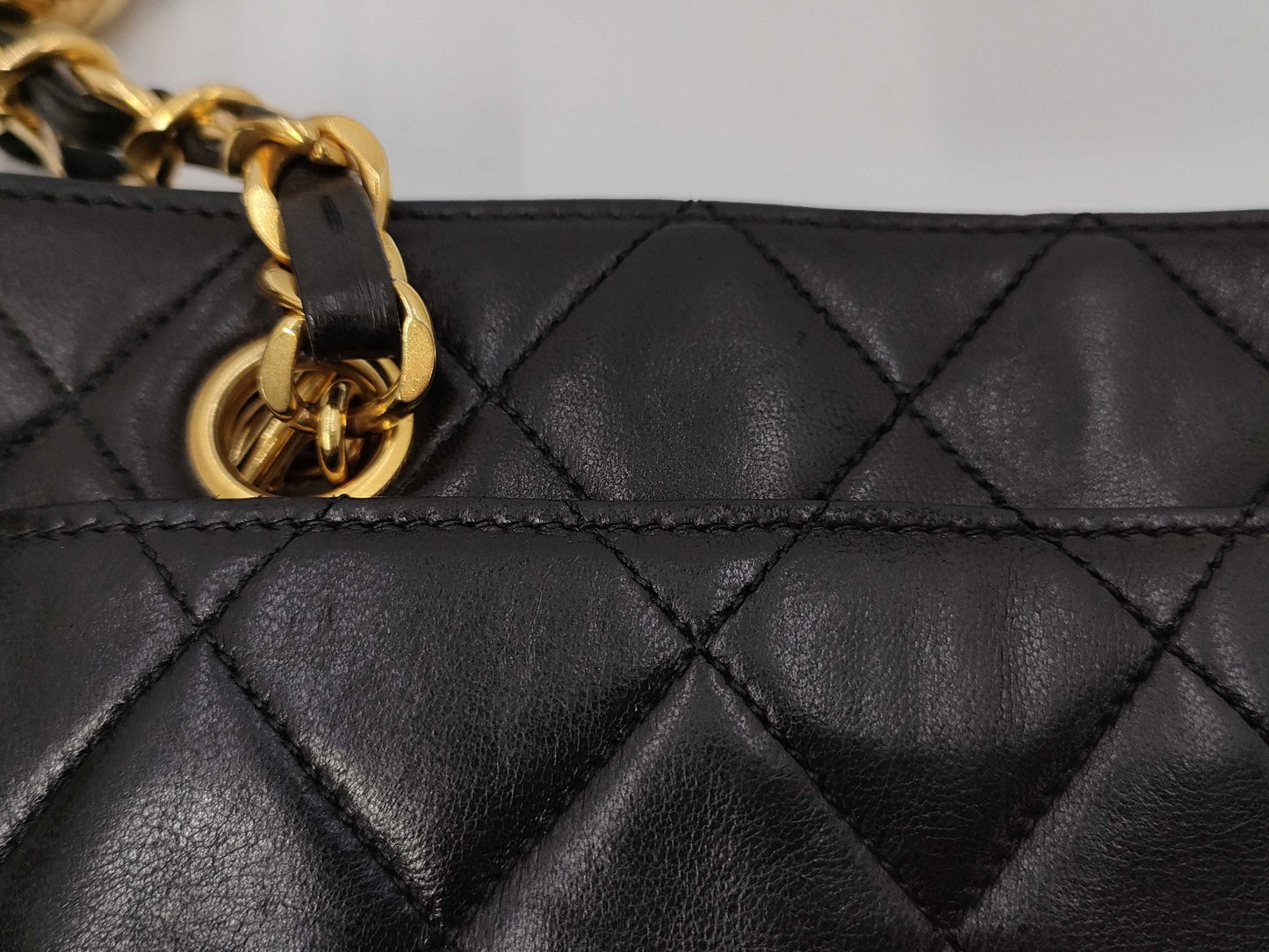 CHANEL Lambskin Matelasse Shoulder Bag with Ball Charm and Chain, Black, G Hardware