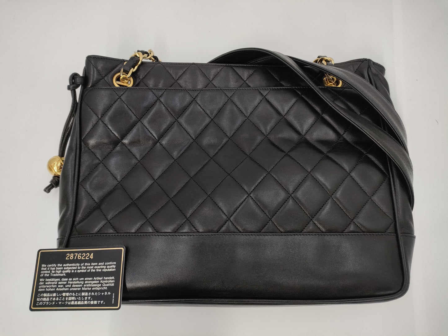 CHANEL Lambskin Matelasse Ball Charm Chain Shoulder Bag Black G Hardware Tote Bag
