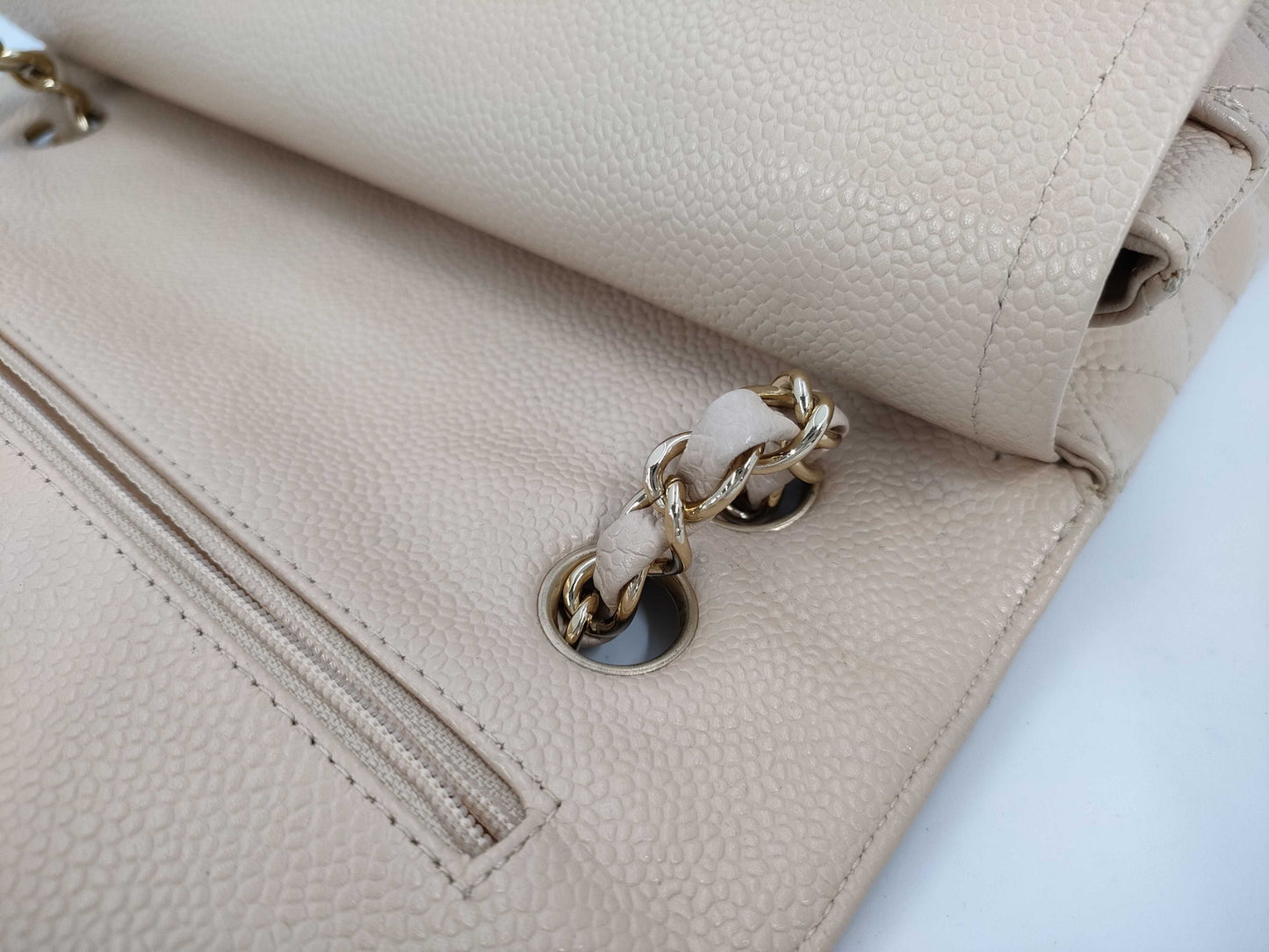 CHANEL Shoulder Bag with Double Flap, Caviar Skin, Beige